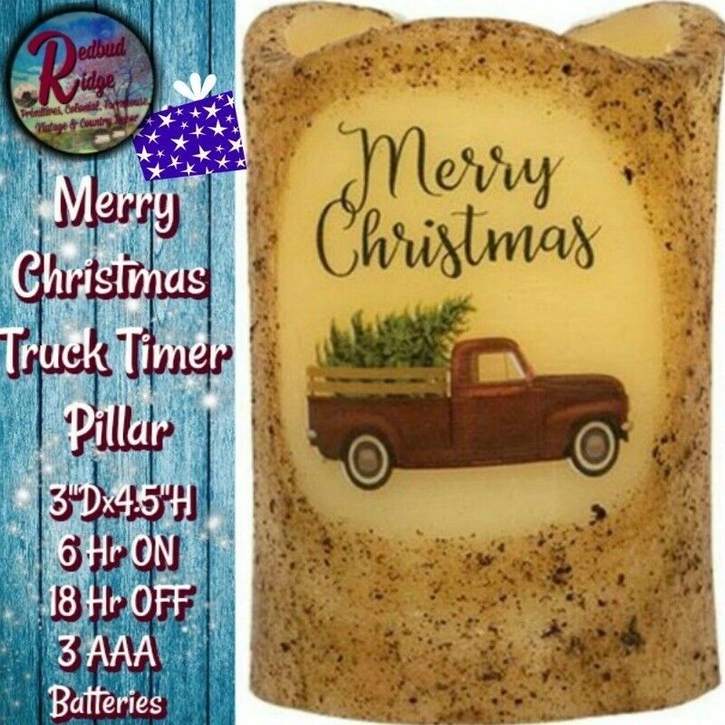Primitive Winter Christmas Red Truck Vintage Bread Tin Loaf