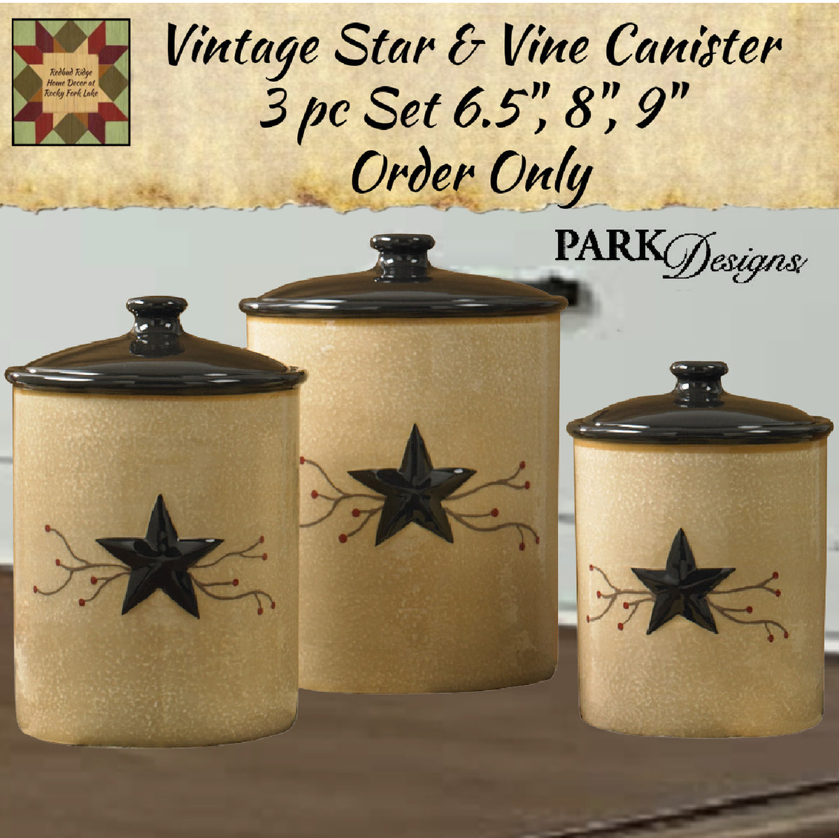 Primitive buying Glass Canister Set of 4 Crackle Painted Tan & Black Star Country Decor