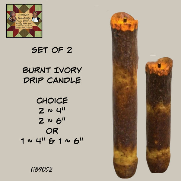 Drip Candlestick Taper Burnt Ivory  LED Timer Set of 2 ~ 2 Sizes