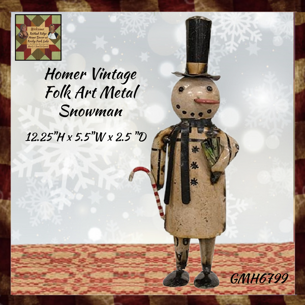 Homer Vintage Folk Art Metal Snowman