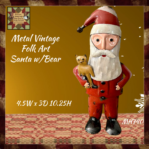 Metal Vintage Santa w/Bear 10.25"H