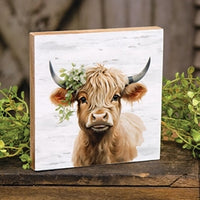 Highland Cow Portrait Block Sign