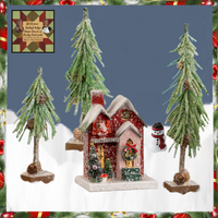 Snowy Red Village Lighted House with Santa Ragon House