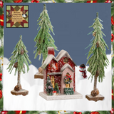 Snowy Red Village Lighted House with Santa Ragon House