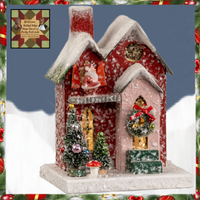 Snowy Red Village Lighted House with Santa Ragon House