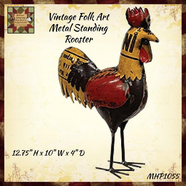 Vintage Folk Art Metal Standing Rooster