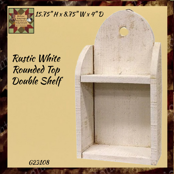 Rustic White Wood Rounded Top Double Shelf 15.75" H