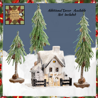 Snowy Covered Cream Lighted House with Deer by Ragon House