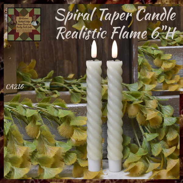 White Spiral 6" Taper Candles Realistic 3D Flame 2/Set