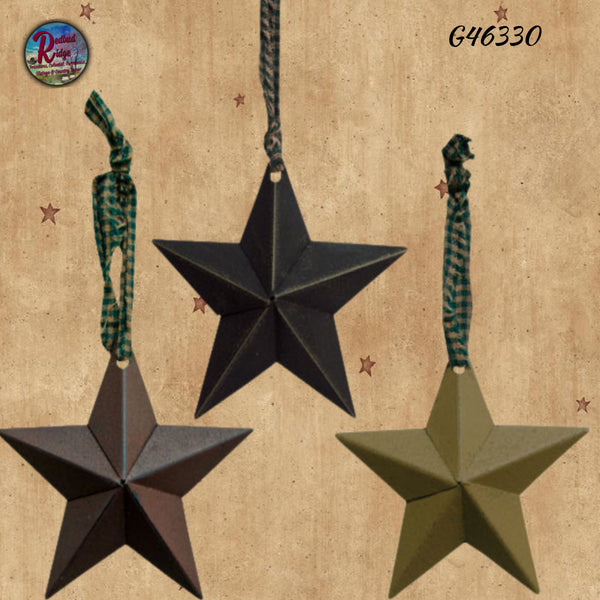 NEW 3" Hanging Primitive Stars 3/Set Black, Cranberry & Mustard 3D