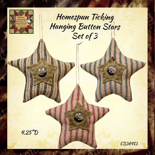 Stars Homespun Ticking Button Set of 3