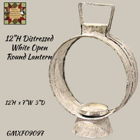 Lantern Distressed White Open Round 12"H