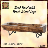 Wood Carved Tray w/Black Metal Legs