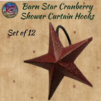 Barn Star Aged Black Shower Curtain Hooks 12/Set Black, Cranberry or Ivory