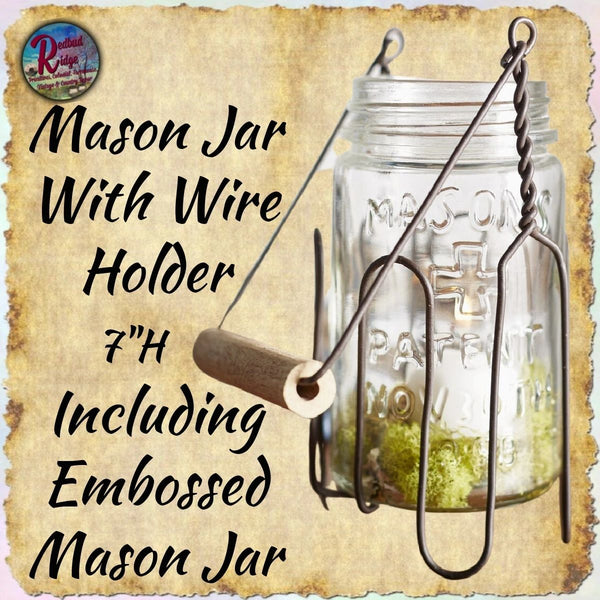 Embossed Mason Jar with Wire Holder