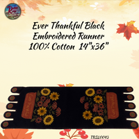 Ever Thankful Embroidered Black Runner or Candle Mat