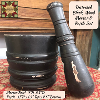 Black Distressed Wood Mortar & Pestle Set