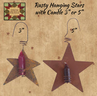 Stars Rusty Primitive Hanging with Candle 3" or 5"