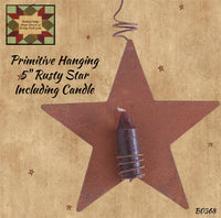 Stars Rusty Primitive Hanging with Candle 3" or 5"