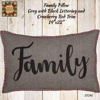 Family Pillow Black & Gray Trimmed in Cranberry Red