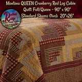 MONTANA RED LOG CABIN King or Queen 3 pc Bedding Collection